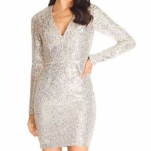 Dress The Population Shauna Sequin Long Sleeve Mini Dress Silver Size S NWOT
